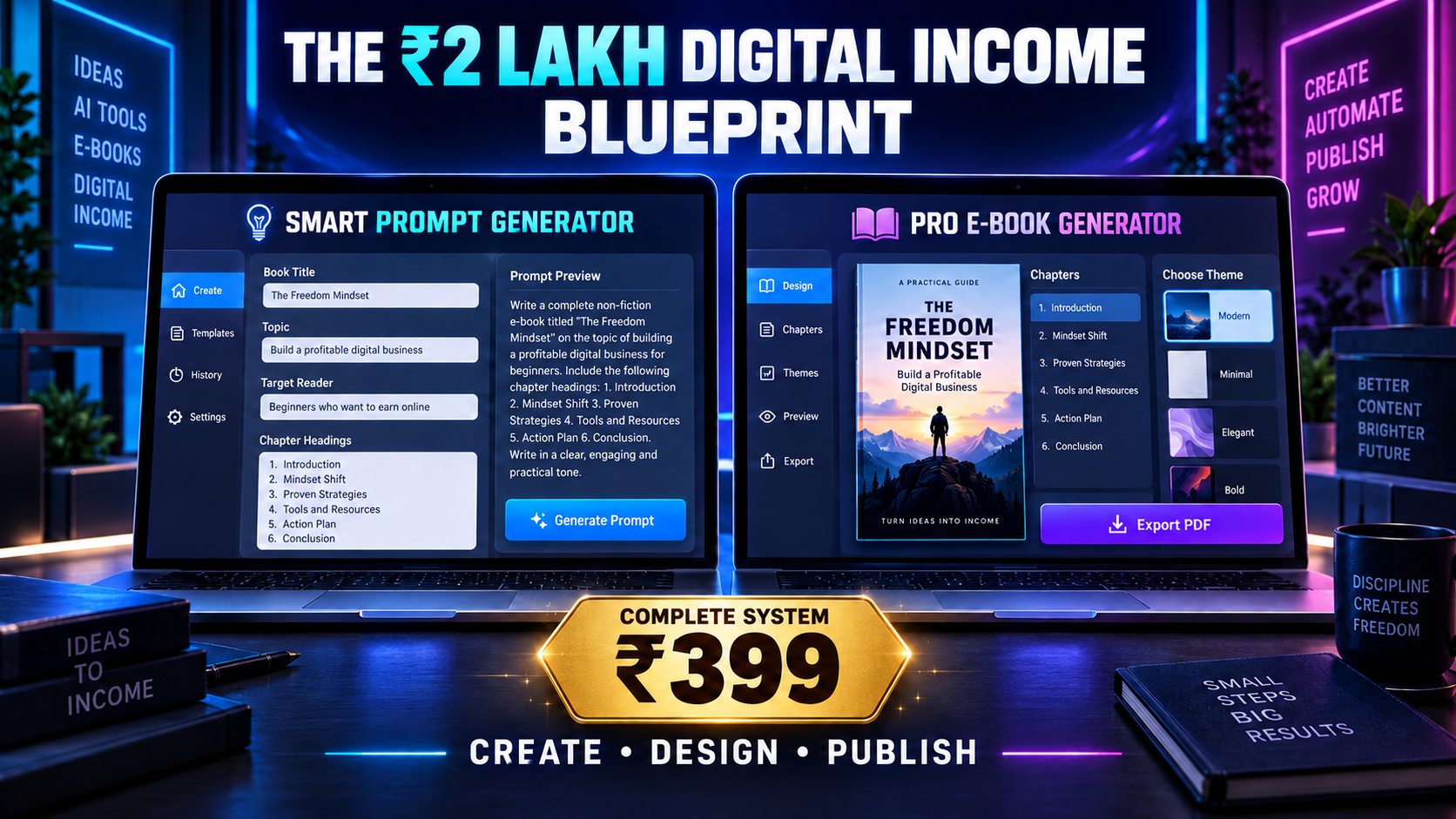 Smart Prompt Generator and Professional E-book Generator complete system